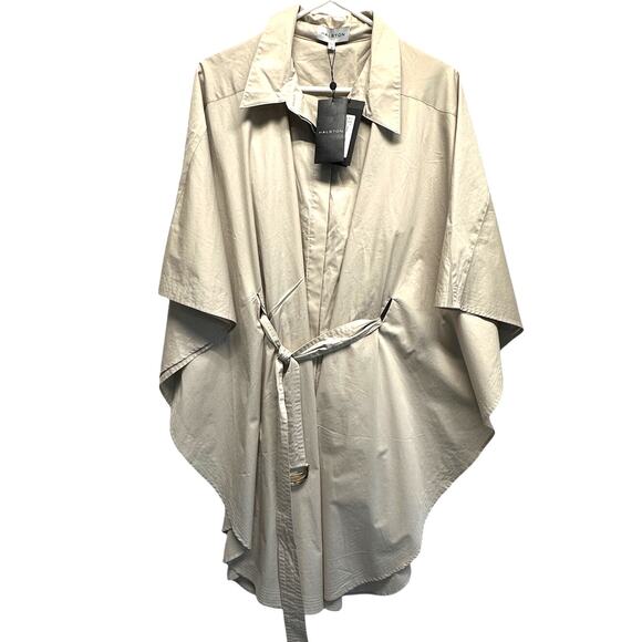 Halston Beckett Dress in Cotton Poplin Light Taupe Size 12 NWT - Picture 2 of 11